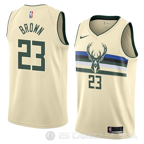 Camiseta Sterling Brown #23 Milwaukee Bucks Ciudad 2018 Crema - Haga un click en la imagen para cerrar